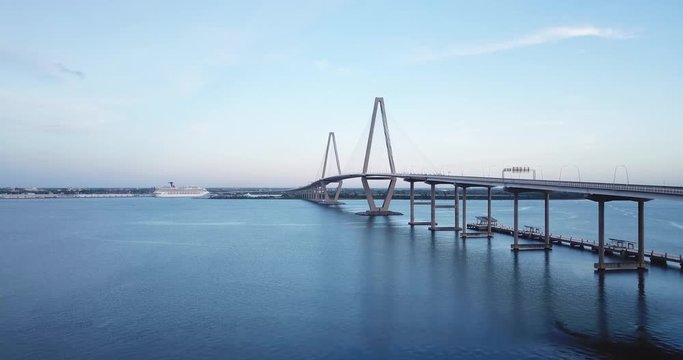 early morning traffic over Cooper river bridge, Charleston, South Carolina USA