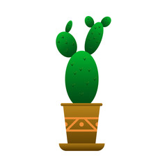 Plants in the pot.Brown flower pot with a pattern.Interior decoration.House decoration.Vector illustration.