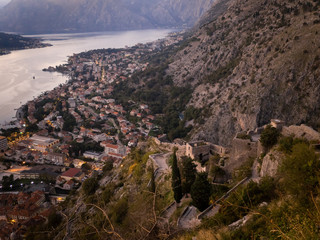 View of the city of Kotor and the Bay of Kotor.  Montenegro autumn 2019