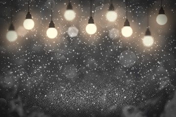 Fototapeta na wymiar purple cute sparkling glitter lights defocused light bulbs bokeh abstract background with sparks fly, festal mockup texture with blank space for your content