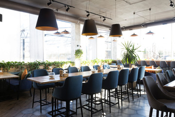 Cafe interior with soft places for rest without people