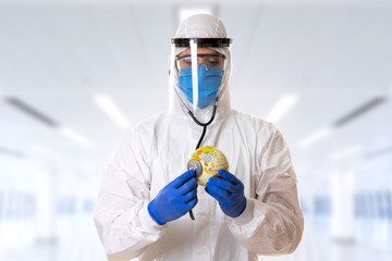 medical staff with virus protection with sanitary material