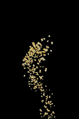 Flying prepared popcorn isolated on the black background,