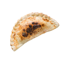 pizza calzone isolated over white background. Top view