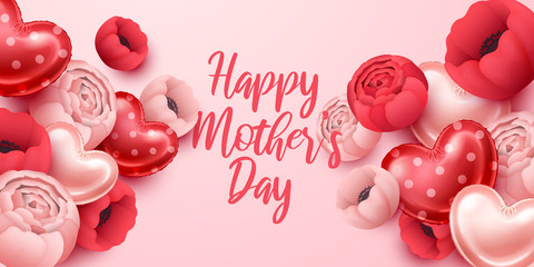 Fototapeta premium Happy Mothers Day background with flowers. Vector illustration