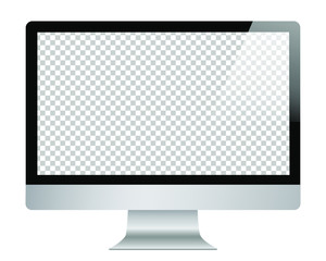 PC Monitor in Imac style with blank screen, isolated on white background. Transparent monitor screen. Blank isolated computer screen. Vector imac illustration copy. - obrazy, fototapety, plakaty