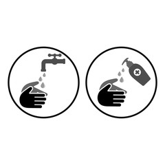 set of hand washing and antiseptic treatment in a circle on a white background