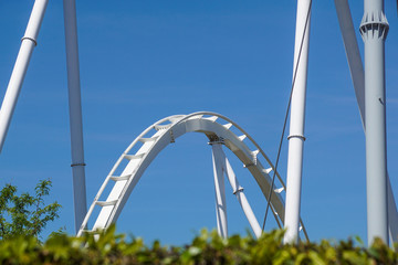 close up of rollercoaster track curving down
