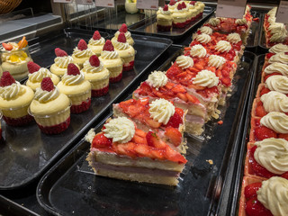 Fresh pastries for sale in the bakery