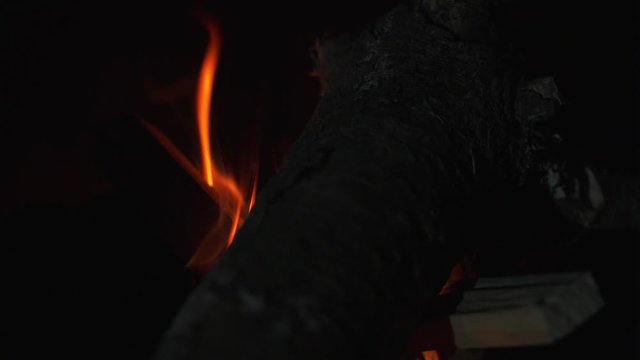 Fire and smoke in wood-burning stove