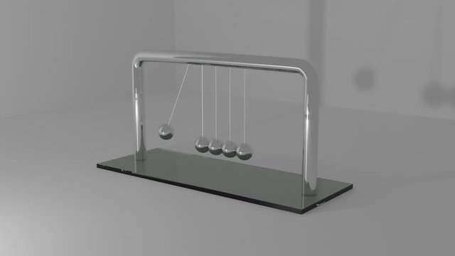 Newton's cradle loopable animation shows conservation of momentum in a clean easy to see demonstration.