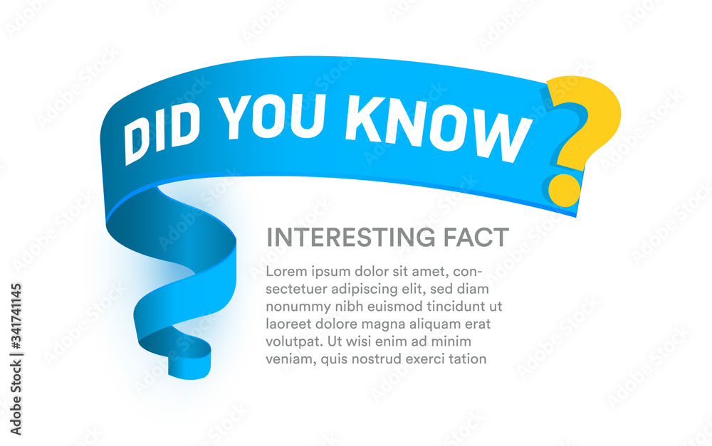 Poster did you know question banner template, blue creative ribbon for title of text block, interesting fac