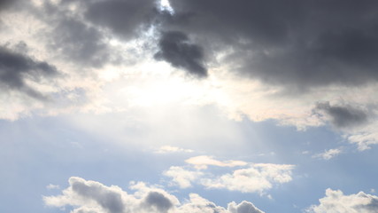 Fluffy clouds of the spring sky. Cold sky with clouds.