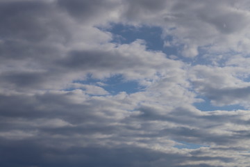 Fluffy clouds of the spring sky. Cold sky with clouds.