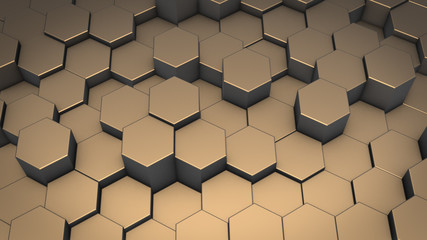 3D rendering of abstract hexagonal geometric surfaces in virtual space