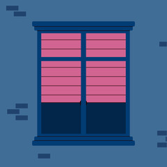 Vintage closed window frame with shutters flat cartoon vector illustration.