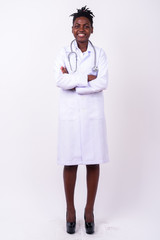 Full body shot of young beautiful African woman doctor