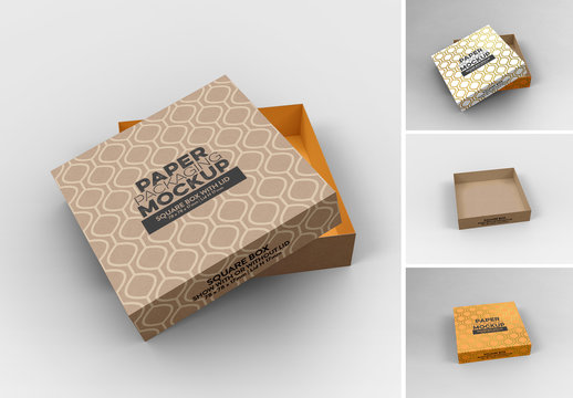 Small Square Box and Lid with 2 Views Mockup