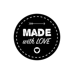 Vector black tags and badges with words and phrases on white background. Hand made with love. Perfect for your business. Vector