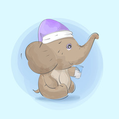 Illustration of cute elephant with watercolor style