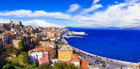 Italy travel. Gaeta - beautiful coastal town in Lazio region. cityscape with medieval castle and...