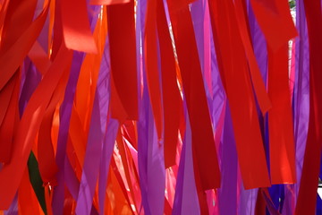 Movement of  Colorful Hanging Mobile Ribbon, Red and Purple , for Summer Decoration