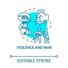 Violence and war, trauma causes concept icon. Crime, law violation, armed conflict, force use idea thin line illustration. Vector isolated outline RGB color drawing. Editable stroke
