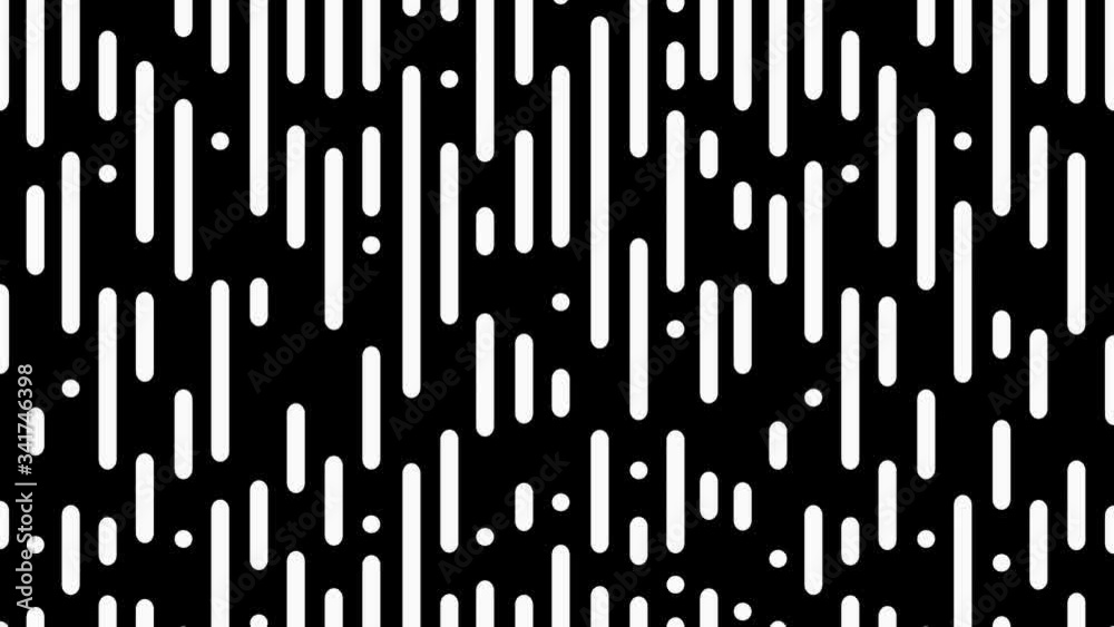 Poster Rounded lines intro pattern. Black and white background with abstract dynamic falling and rising round stripes and circles. HD video animation with alpha channel.