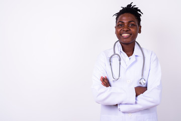 Portrait of young beautiful African woman doctor