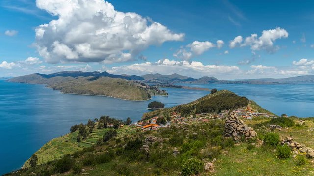 Timelapse view of Sun Island (Spanish: Isla del Sol ), known as the birthplace of the sun and the Inca bloodline, on Lake Titicaca in Bolivia, South America.