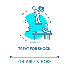 Shock treatment, first aid concept icon. Injury therapy recommendation, rehabilitation, organism recovery thin line illustration. Vector isolated outline RGB color drawing. Editable stroke