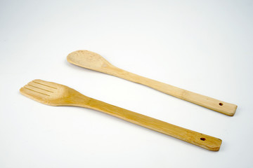 Top view Wooden spoon isolated on white background clipping path.