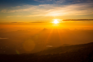 Naklejka na ściany i meble Mountain landscape,Panoramic view misty morning sunrise in mountain at north Thailand