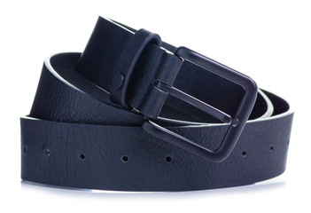 Black leather belt on white background isolation