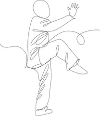 uomo che pratica tai chi, disegnato con singola sottile  linea continua