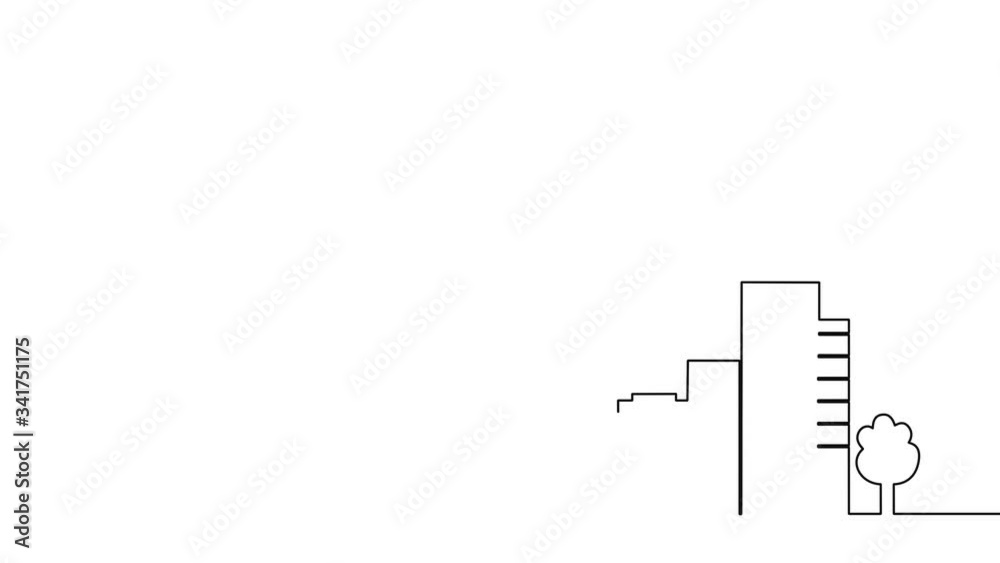 Poster continuous line drawing city building. one line single cityscape. 4k video animation with alpha chan
