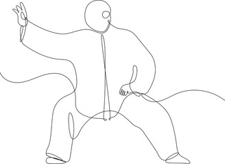 uomo che pratica tai chi, disegnato con singola sottile  linea continua