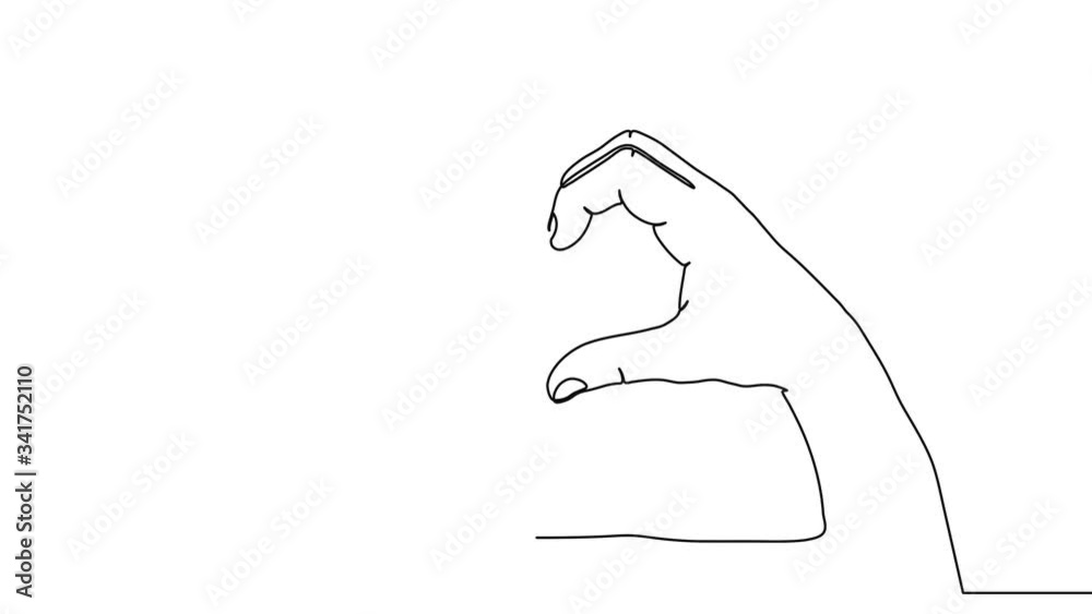 Aufkleber one line hands in love gesture. continuous line drawing of hand in heart form. 4k video animation wi