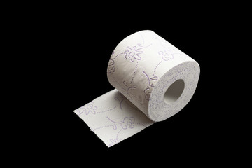 Paper toilet public background. Soft tissue paper roll isolated on black. Storing tissue toilet paper during Coronavirus outbreak or Covid-19