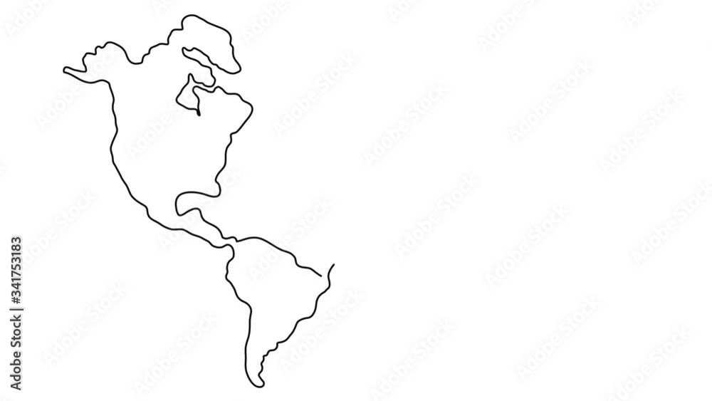 Poster Continuous line drawing of world map. One line map of the Earth. Hand-drawn. 4K video animation with alpha channel.