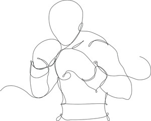 uomo che pratica box, pugilato, disegnato con singola sottile  linea continua