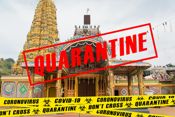 Coronavirus quarantine in India. Concept yellow quarantine tape. Quarantine global pandemic corona virus with COVID-19 Coronavirus chinese infection. Asia
