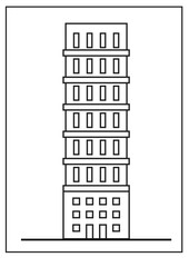 Contour building isolated on white background. Apartment or office. Vector illustration. Black frame