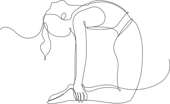 donna che pratica yoga, disegnato con singola sottile  linea continua