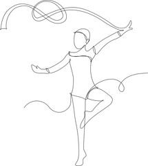 donna che pratica ginnastica artistica, disegnato con singola sottile  linea continua