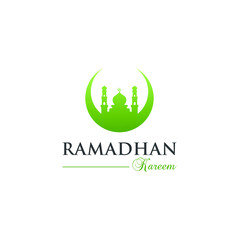 ramadhan kareem mosque logo concept. Marhaban ya Ramadhan islamic greeting vector design