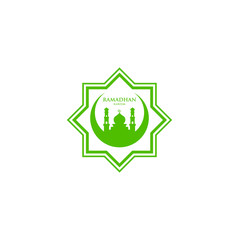 ramadhan kareem mosque logo concept. Marhaban ya Ramadhan islamic greeting vector design