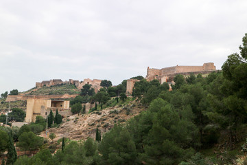 Fototapeta na wymiar panoramic view of the sagunto old medieval fortress and ruins of roman theatre