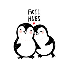 Hand drawn cute penguin isolated on white. Doodle cute animal illustration. Vector character.
