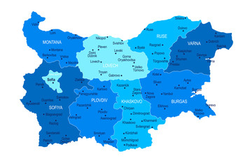 Bulgaria map. Cities, regions. Vector